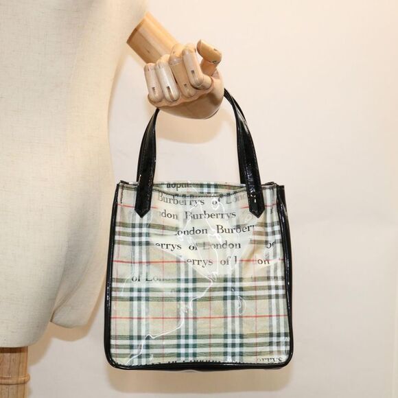 Burberry Nova Check Handbag Nylon Beige Nylon Handbag (Pre-Owned)